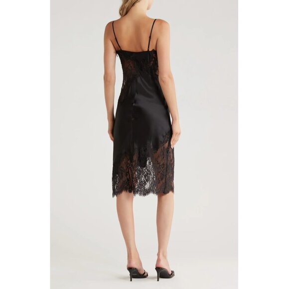 L'AGENCE Diya Black Lace Trim Silk Slip Dress 8 NWT - Picture 5 of 10